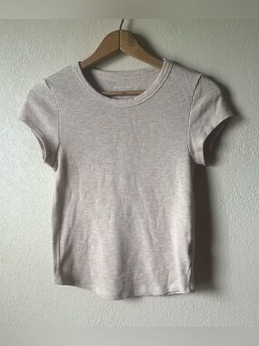 American Eagle Outfitters Ribbed Short Sleeve Crew Neck Top - Light Beige